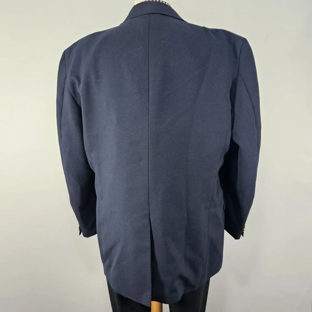 VTG Stafford Men's Sport Coat Blazer Two Button Navy Polyester Wool‎ 46L